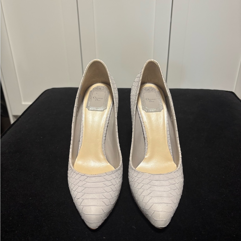 Dior Gray/Neutral Pointed-Toe Heels Textured Elegance
